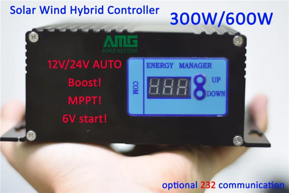 

300W/600W 12V/24V auto adapting solar wind BOOST type MPPT hybrid charger controller with 232 communication