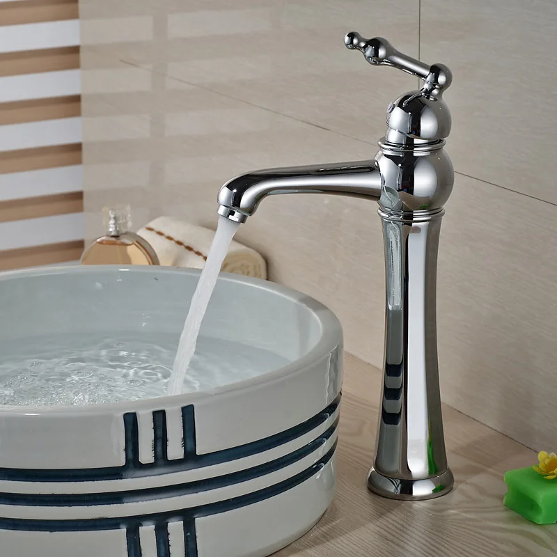 Contemporary Deck Mounted One Handle Mixer Taps for Bathroom Chrome Brass Basin Vessel Sink Faucet