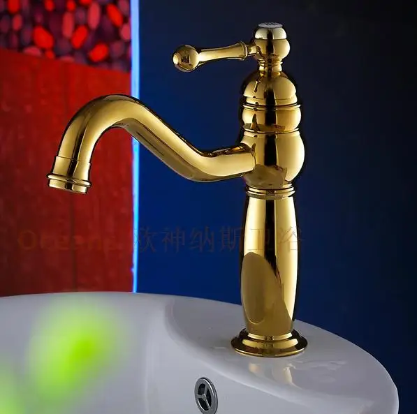 

Golden brass hot pots basin faucet rotary table sitting antique single hole is the classical faucet