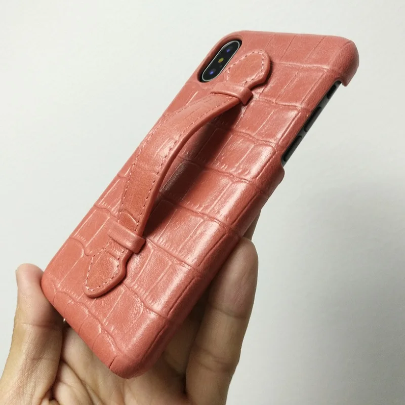 Solque Genuine Leather Holder Handle Strap Phone Case For iPhone X XS