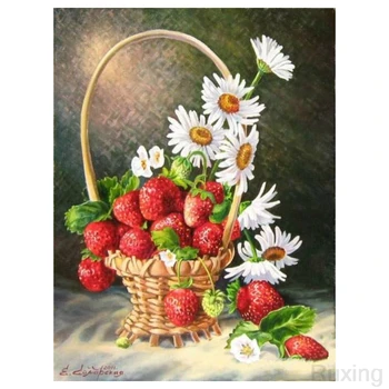 

100% DIY 5D Diamond Mosaic Diamond Painting Cross Stitch Strawberry Floral Baskets DiamondsEmbroidery Home Decoration Ruxing