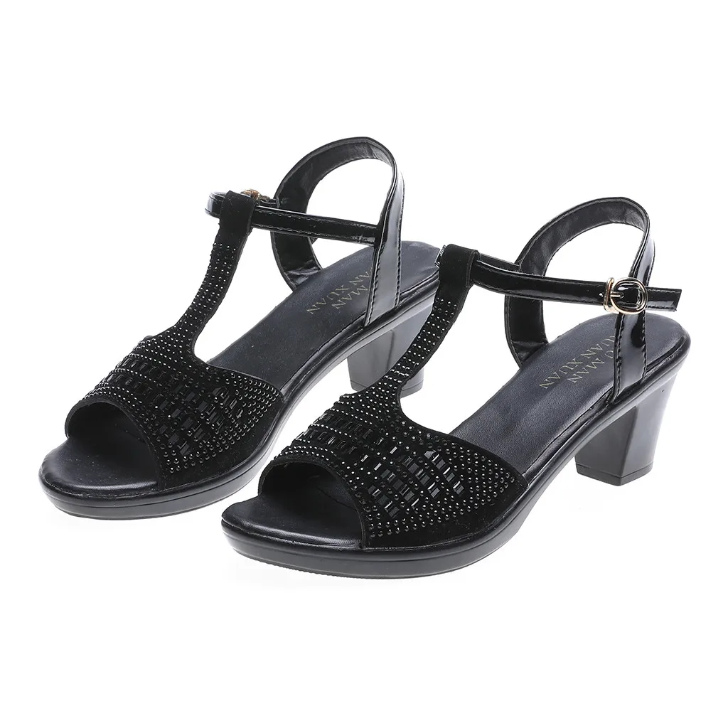 

SAGACE Women Ladies Fashion Crystal Solid Sexy High Quality Outsid Ladies Shoes Peep Toe Buckle Casual Shoes Sandals