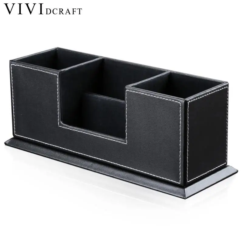 

PU Leather Wood Office Desk Accessories Makeup Organizer Storage Box Tv Guide Holder Remote Controller Desk Storage Box Gift
