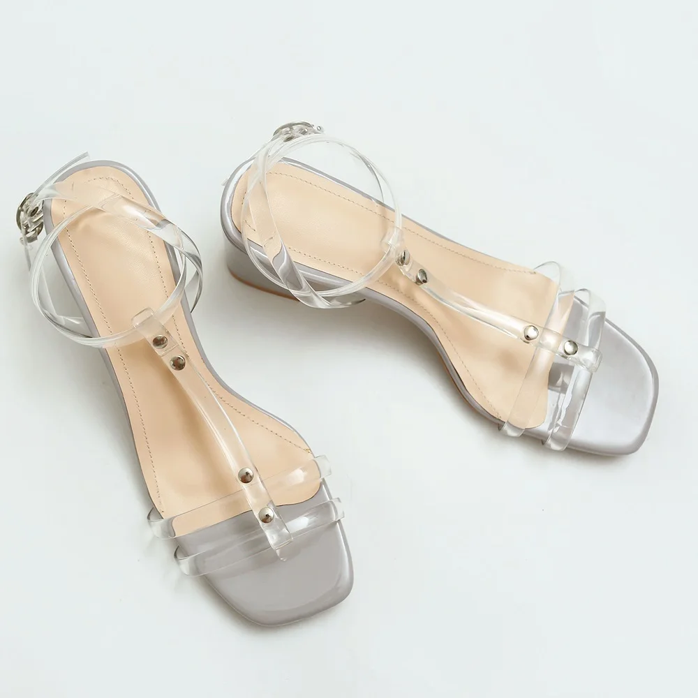 40 basse donne sandali qualità 33 in grigio scarpe albicocca Asumer quadrati estate alti pvc di Loop di 2018 modo nuovi tacchi casual Size vestito E4xwqU