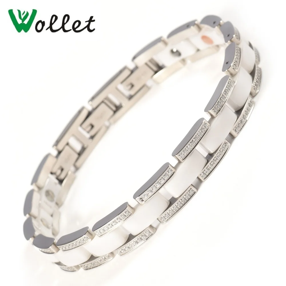 Wollet Jewelry Black White Ceramic Solid Germanium Bracelets Bangle for Women Men Magnet Metallic Health Healing Energy