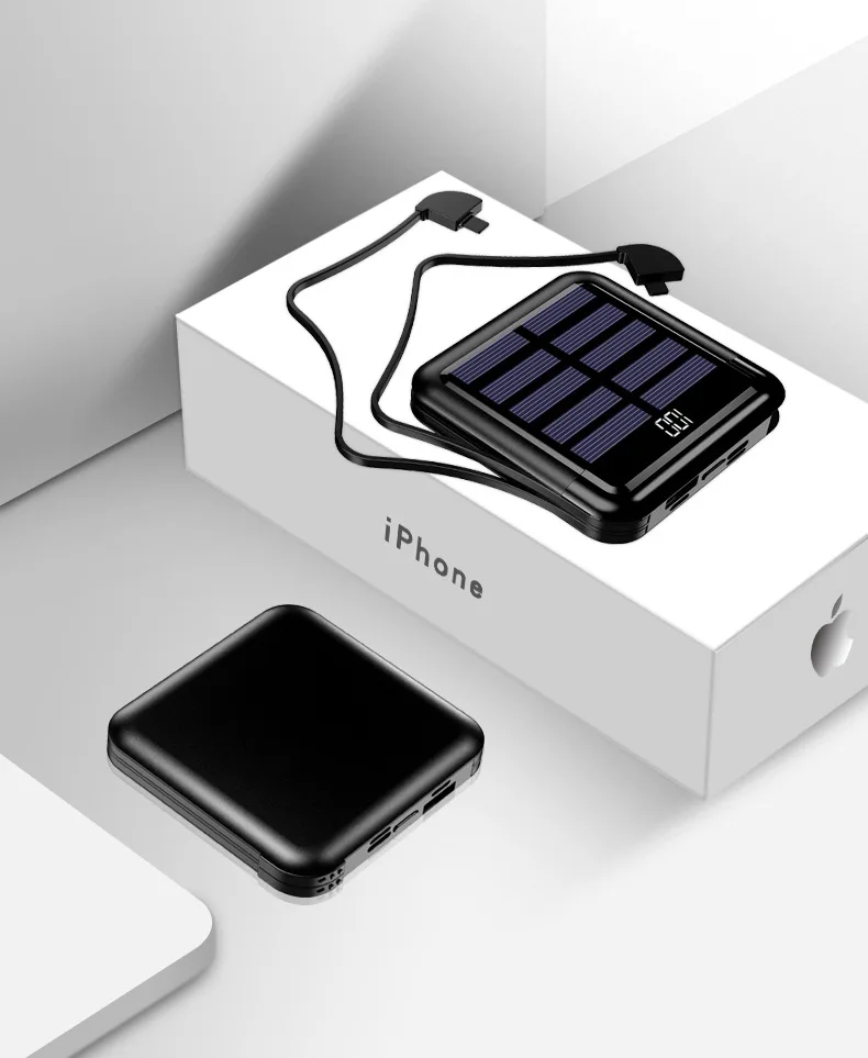 

Solar Power Bank 10000mah Mini Power Bank for iphone xs samsung s8 s9 Digital Display Solar Battery Pack Usb Type-c cable