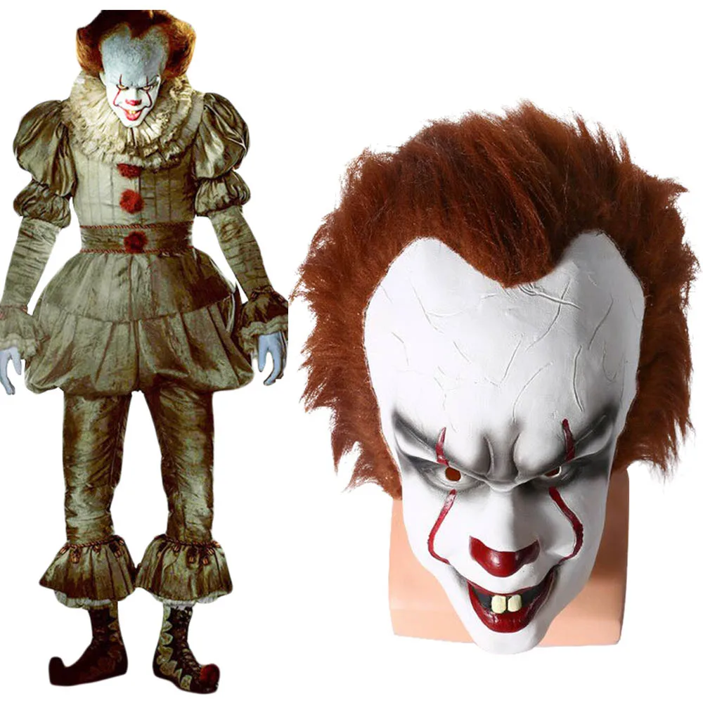 

2017 Movie Stephen King's It Pennywise Costume Cosplay Mask Full Head Adult Horror Clown Joker Helmet Props Party Halloween