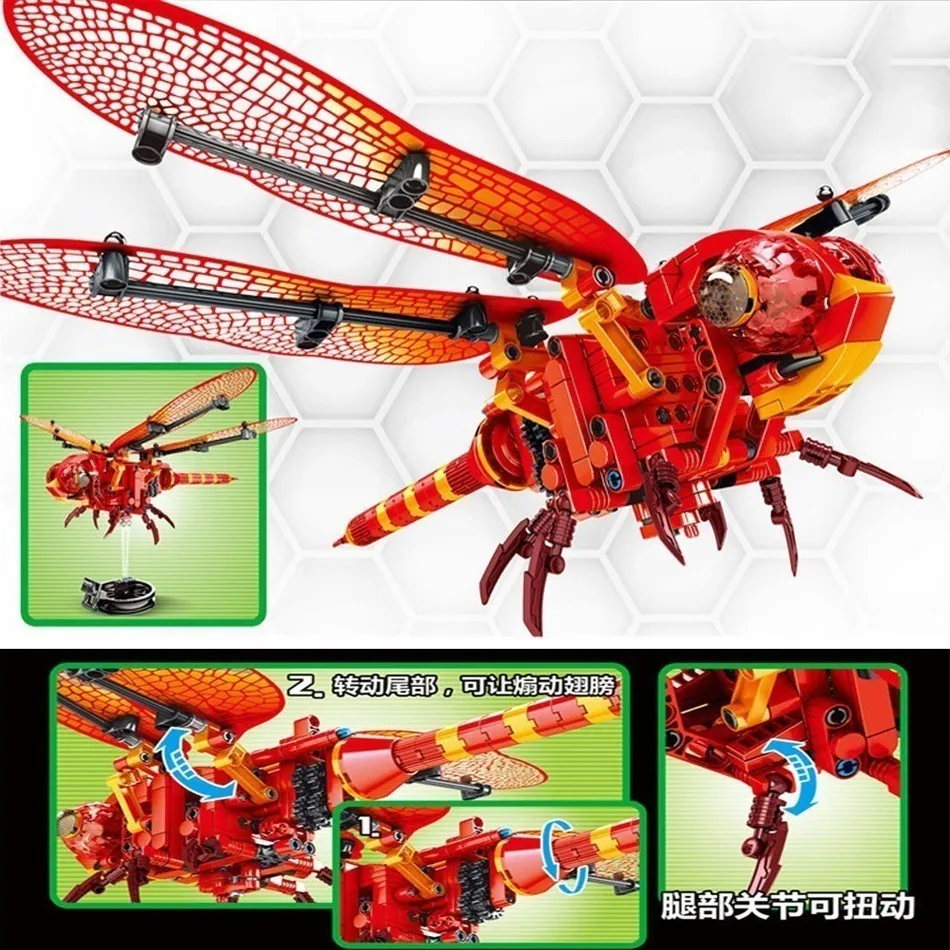Конструктор с имитацией насекомых сделай сам Красная стрекоза совместимые Legoingly