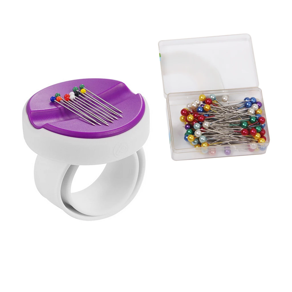 1 Set Useful Sewing Tool Magnetic Wristband Pin Holder + 1 Box Round Head Dressmaker Pins