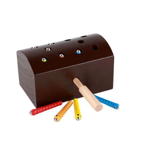 Montessori Children's fun wooden magnetic early education toy catching insect game puzzle desktop interactive toys