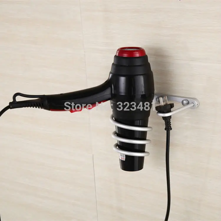 New Design Aluminum Bathroom Accessories Storage Shelf Holder Hair Dryer Hook Plug No Fade Wall Mounted