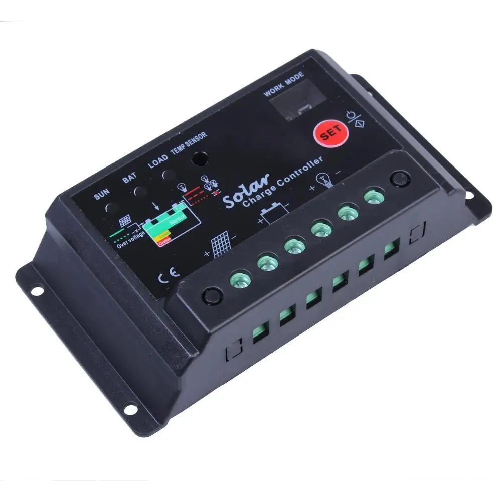 PWM 10A контроллер солнечного заряда 12 В 24 Вольт Панель солнечной батареи таймер