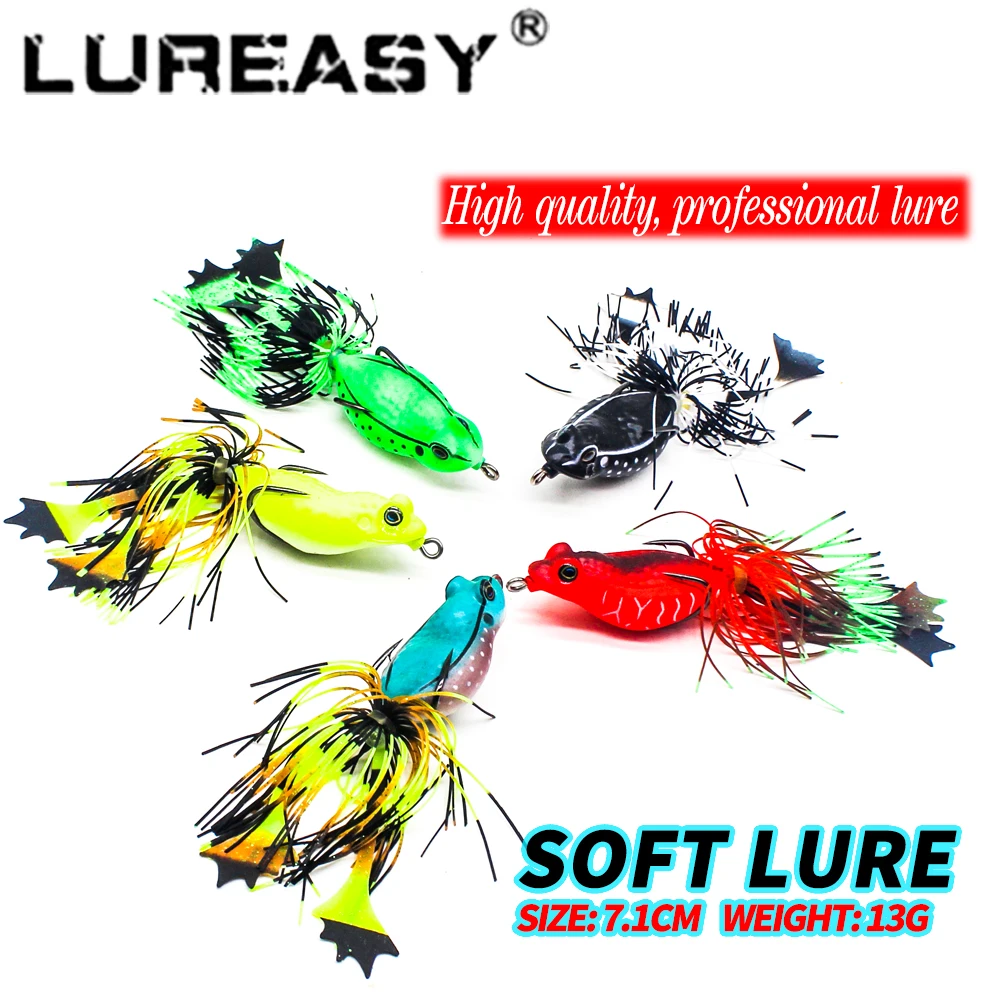 

LUREASY frog soft bait 7.1 cm / 13 g Japan Top water Ray Frog wobble Silicone bait r with feather hook