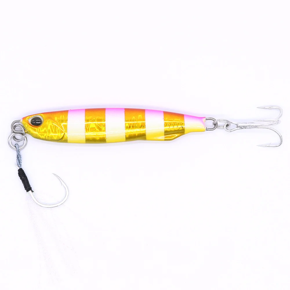 CASTFUN 20g 40g 60g Drag Metal Cast Slim Jig Fishing Lure Off Shore Jigging Lure - Цвет: Gold Glow Zebra