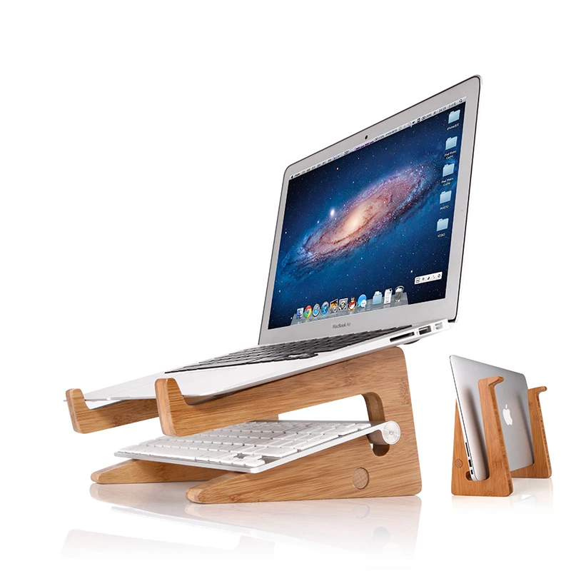 

Universal Wood Portable Laptop Vertical Holder Stand Dock, Assembled Folding Wooden Desktop Stand for Macbook Air or Pro