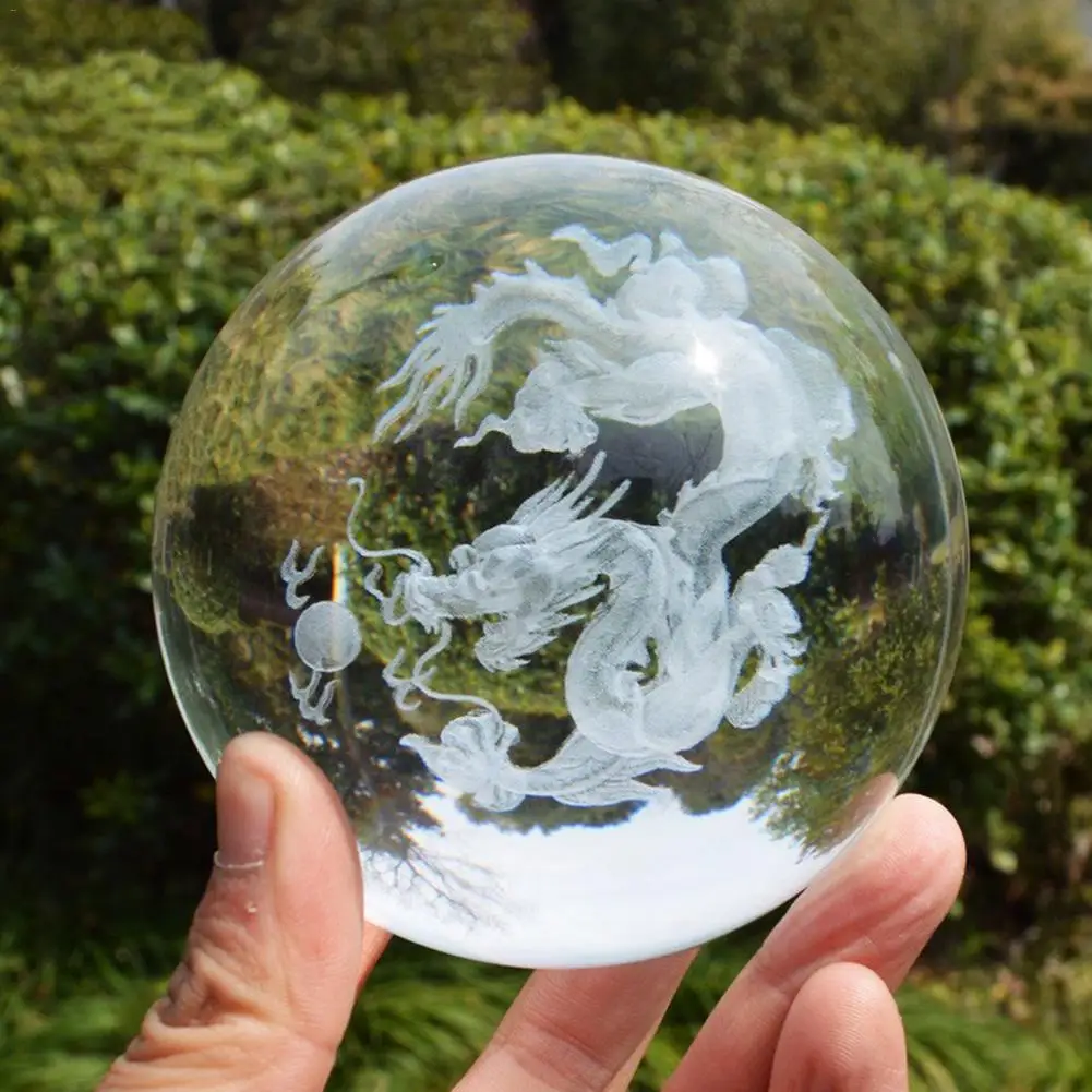 

Chinese Style Transparent Crystal Glass Dragon Ball Ornament Halloween Home Decoration Nice Gift Stone Model Home Decor 20E