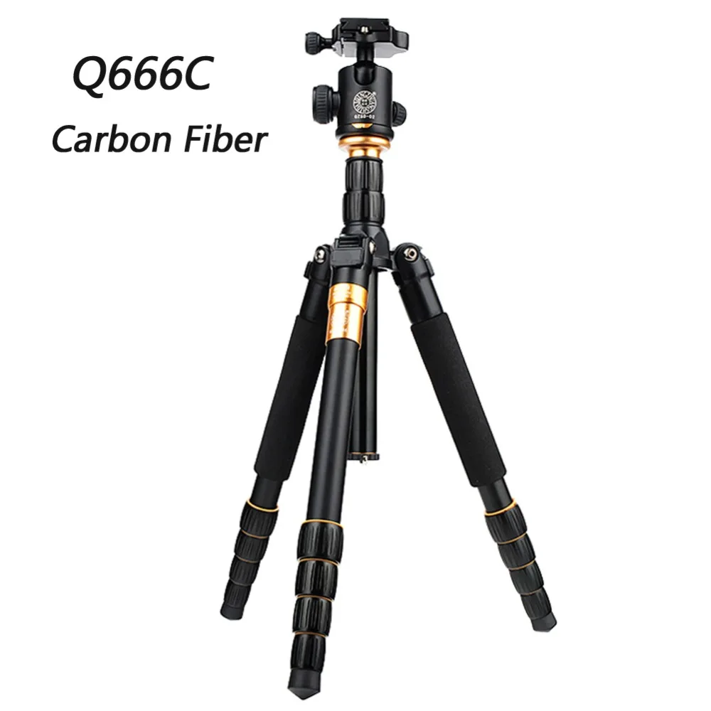 

QZSD Q666C Pro Tripod Monopod Carbon Fiber Ball Head Portable Detachable Changeable Traveling for DSLR Camera Camcorder