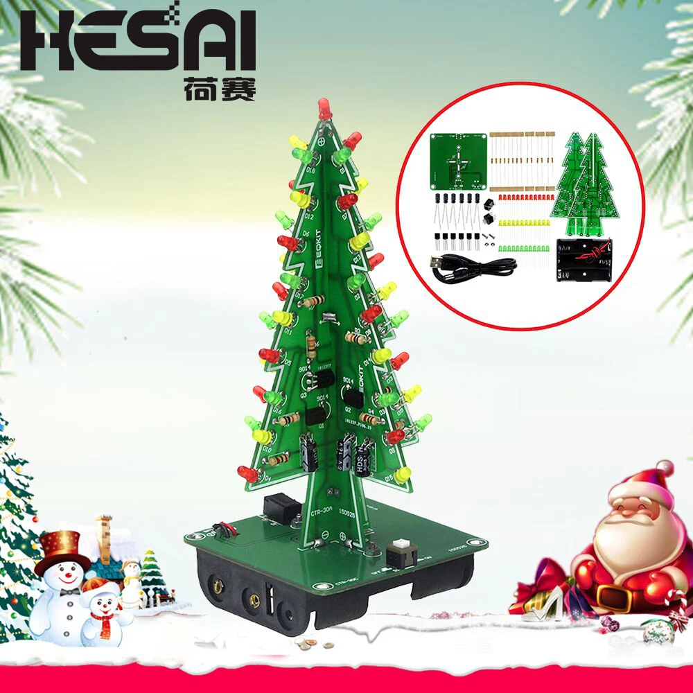 Three Dimensional 3D Christmas Tree LED DIY Kit Red/Green/Yellow LED