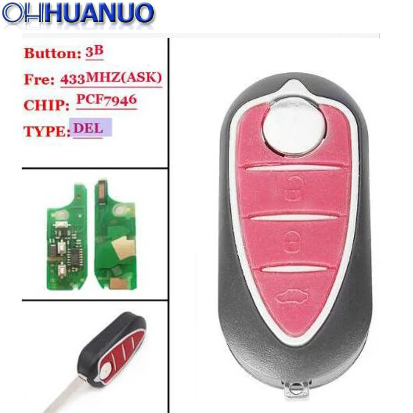 

Replacement 3 Button Folding Remote Key Fob 433MHz PCF7946 for Alfa Romeo 147 156 166 GT