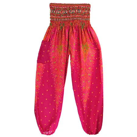 Спортивные Штаны для йоги Для женщин цифровой печати Фонари Брюки для девочек свободные Национальный Ветер тайский Йога Мотобрюки эластичный пояс с карманом один размер - Цвет: rosy