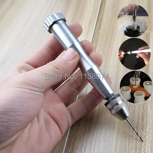 Aluminum Hand Drill Wood Jewelers Jewelry Drilling Chuck Clamp 0.1-3.5mm Hand Twist Drill + 10pc Twist Drill Bits (0.6mm-2.0mm)_