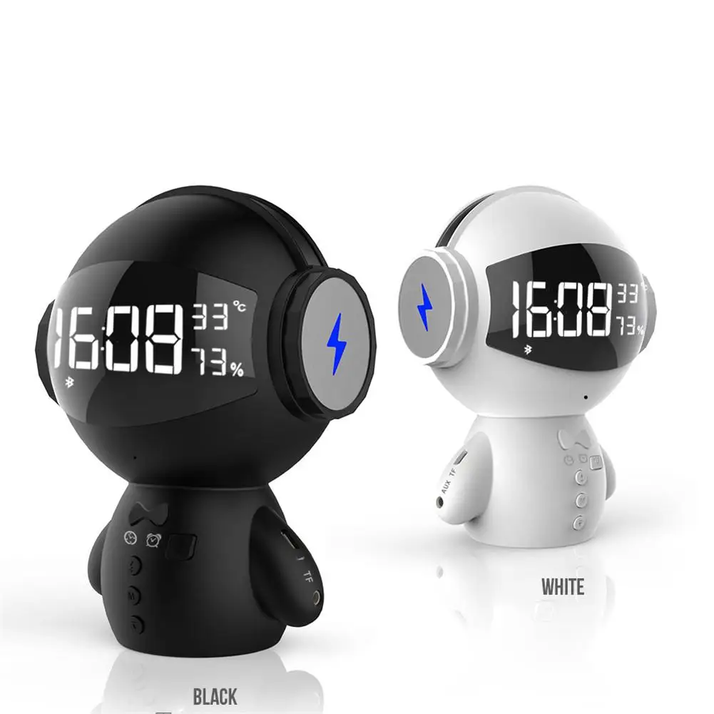 

Clock Bluetooth Speaker Robot Multi-functional Power Bank MP3 Music Voice Call Mini Microphone Card Insert Speaker New Arrival