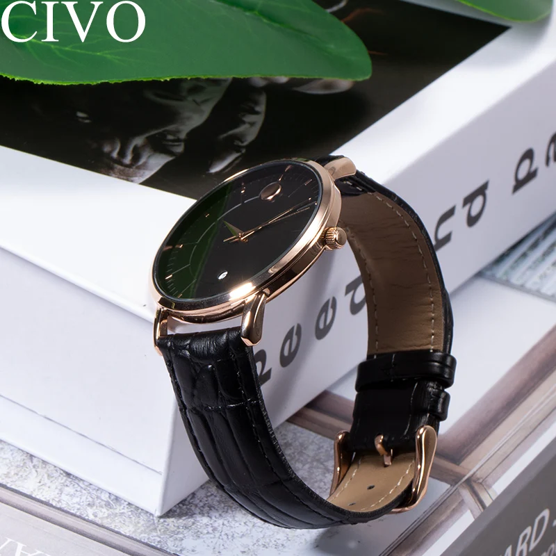 CIVO Mens Watches Top Brand Luxury Waterproof Date Calendar Genuine Leather Quartz Wrist Watches For Men Clock Relogio Masculino