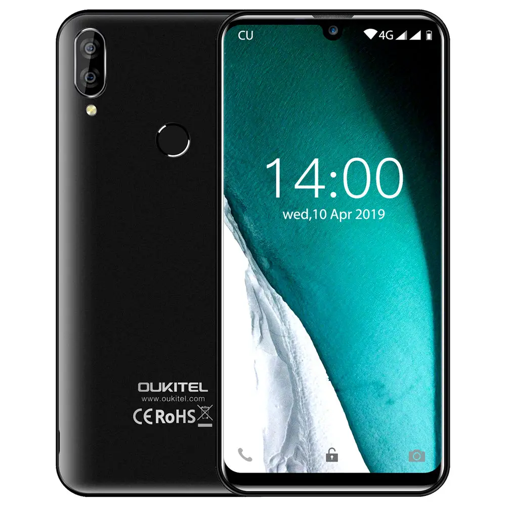 Смартфон OUKITEL C16 Pro, 3 ГБ, 32 ГБ, четырехъядерный процессор MTK6761P, 5,71 дюймов, экран в виде капли воды, 19:9, отпечаток пальца, LTE, 2600 мАч, мобильный телефон для распознавания лица - Цвет: Black