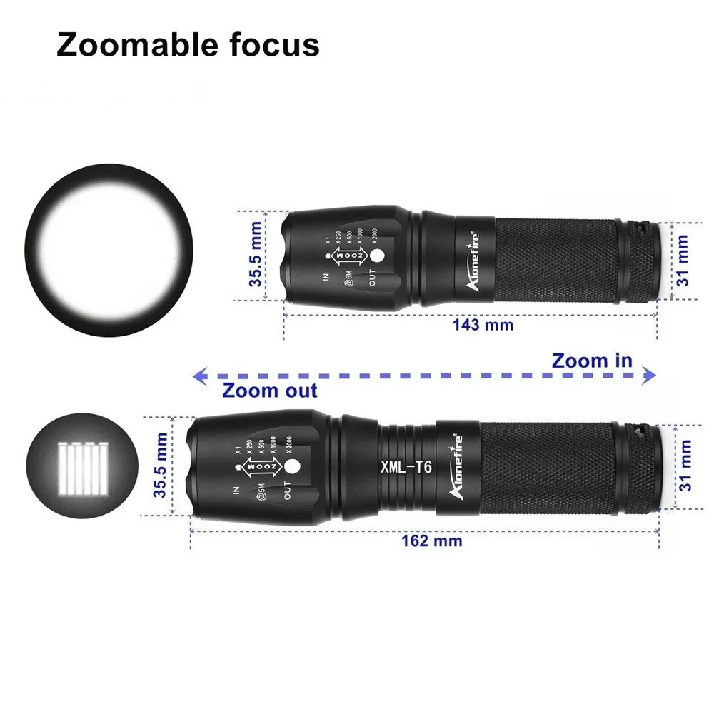 AloneFire X800 Тактический фонарь CREE XML T6 L2 v6 Светодиодный прожектор с зумом походный фонарь AAA 26650 перезаряжаемый аккумулятор