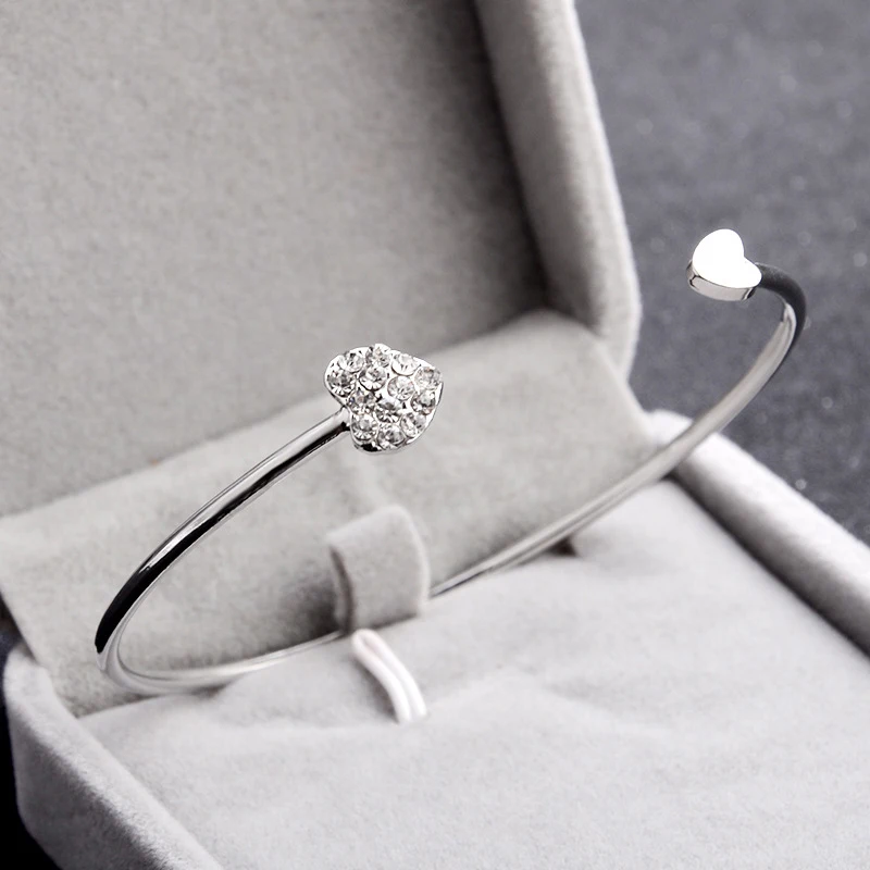 Adjustable Crystal Double Heart Bow Bracelet Women Jewelry