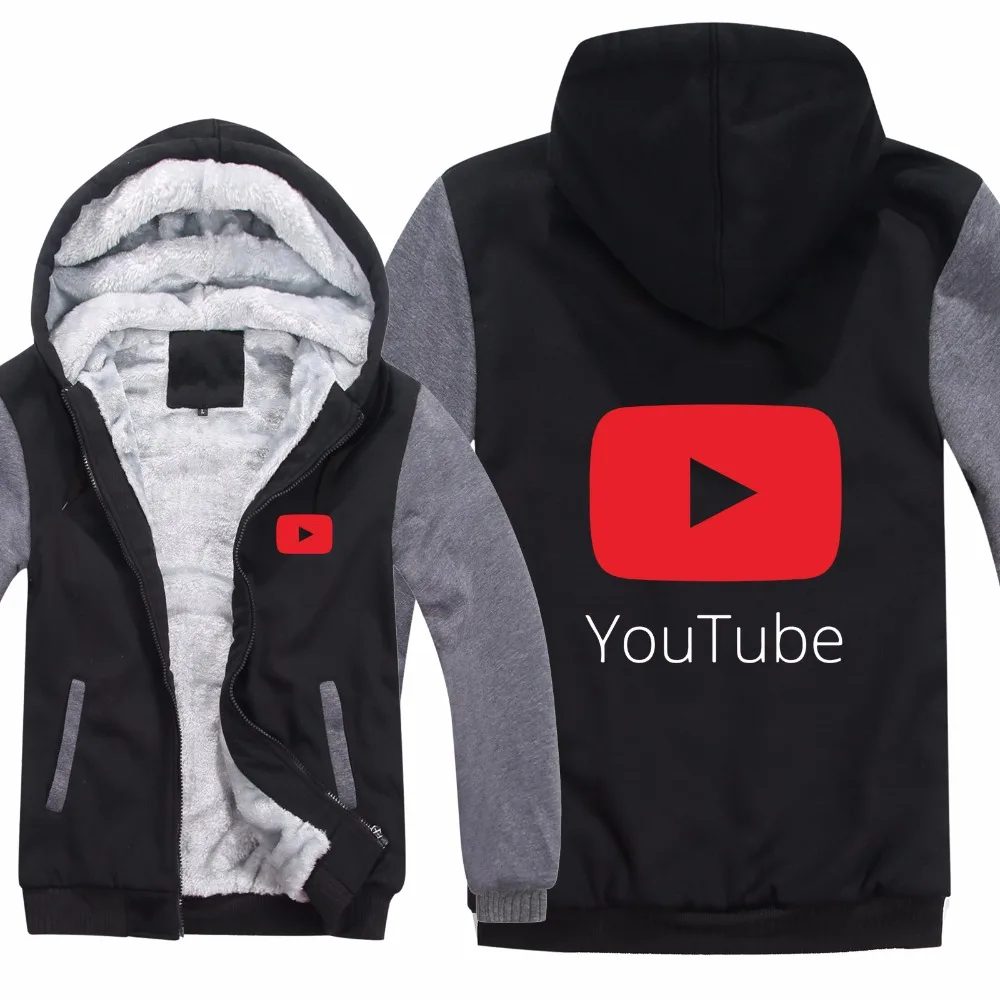 Зимние теплые толстовки с логотипом Youtube из плотного флиса, новая Толстовка с принтом «You Tube», Теплая мужская толстовка с подкладкой