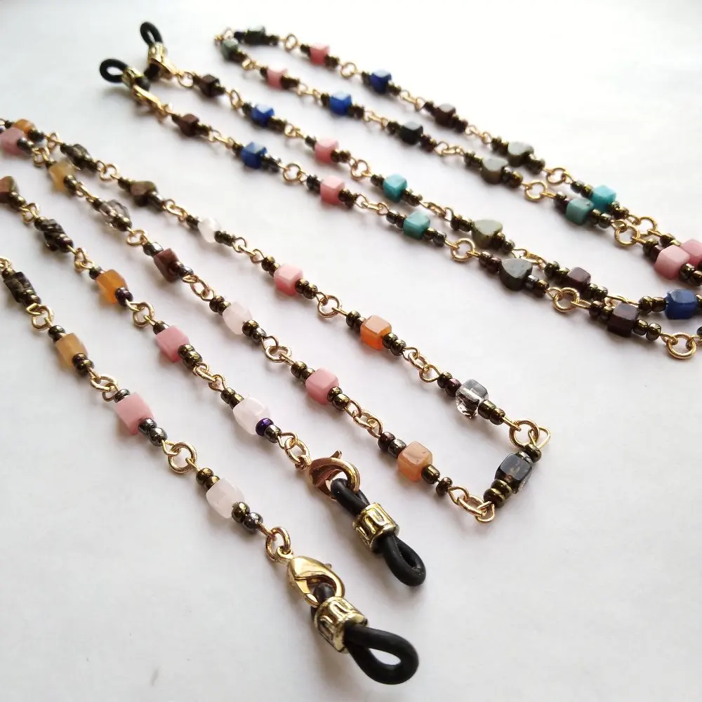 

handmade sunglass holder spectacle retainer beaded chain string made of Tourmaline stone and rice beads and O rings