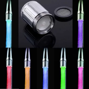 

2Pcs 2017 New LED Water Faucet Stream Light 7 Colors Changing Glow Shower Tap Head Kitchen Pressure Sensor Kitchen Accessory