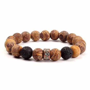 

Natural Brown Sea Stripe Stone Beads Bracelet Fashion Single Circle Men's Beaded Charm Bracelet Wholesale Men Jewelry