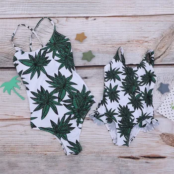 

Summer Leaves Print Mama Babies Mother and Daughter Swimsuit Family Matching Swimwear Floral Mom Baby Parent-child Swimsuit