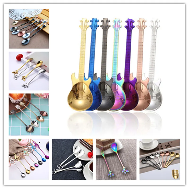 

stainless steel colorful spoon Soup spoon coffee spoon diverse with long handle cutlery Coffee for drinking Kitchen Restaurant