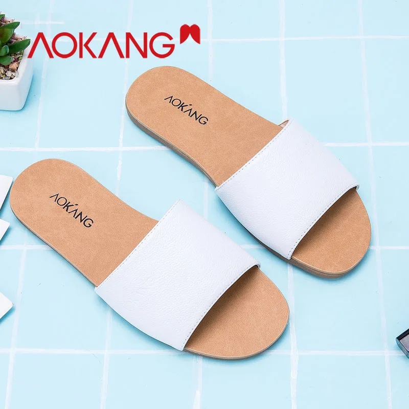 

AOKANG slippers women's sandals flip flops ladies flat flowers Print slides sandbeach shoes Chaussures Femme Platform zapatos