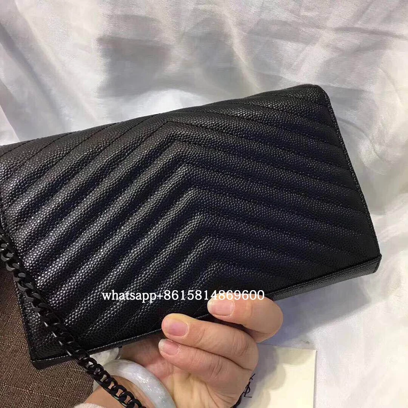 

New 2018 ladies Real Leather bag luxury brand high quality square striped bag metal chain Caviar handbags mini Envelopes bag