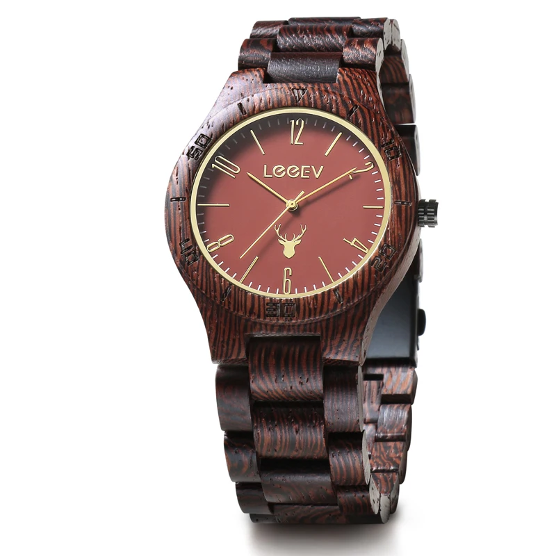 

Luxury Wood Watch LeeEv Mens Natural Wenge Sandalwood Watch Analog Quartz Light Weight Vintage Wooden Wrist Watch Drop Shipping