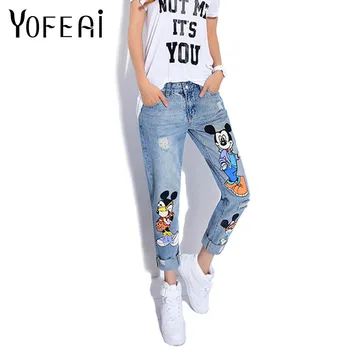 

YOFEAI 2018 Jeans Women Casual Denim Ankle-Length Boyfriend Pants Women Print Pants Casual Harem Pants Female Plus Size 4XL 5XL