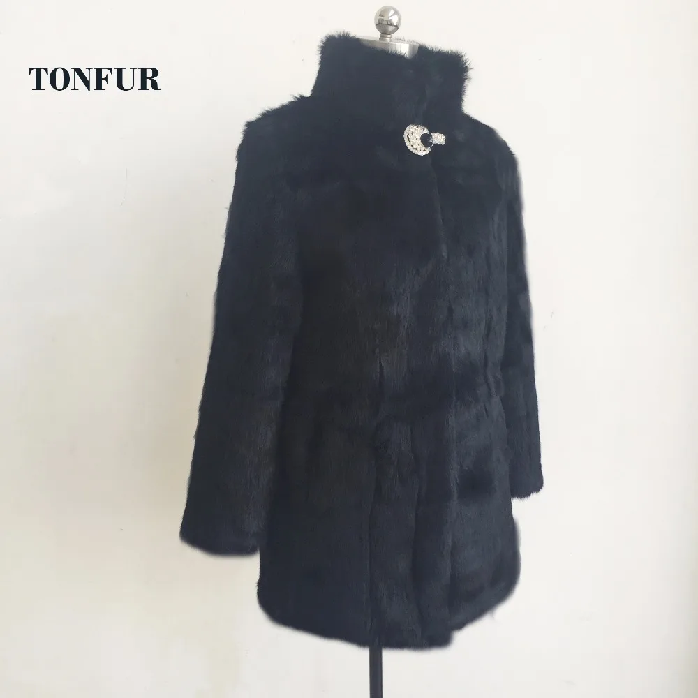 

Luxury Diamonds Button Decorate Real Rabbit Fur Coat Women New Brand Top Quality Natural Fur Outwear 2019 trends wsr235