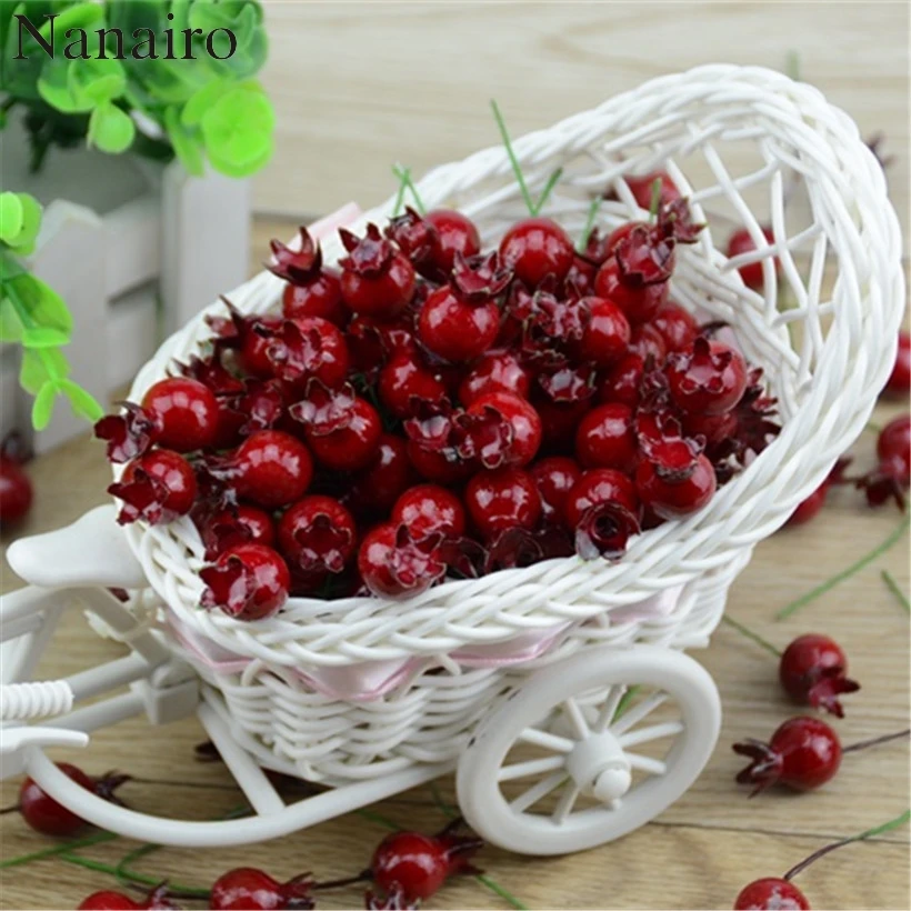 

20 Pcs Mini Artificial Plastic Pomegranate Fruit Vegetable Small Cherry Bouquet Stamen Wedding Home Christmas Flower Decorative