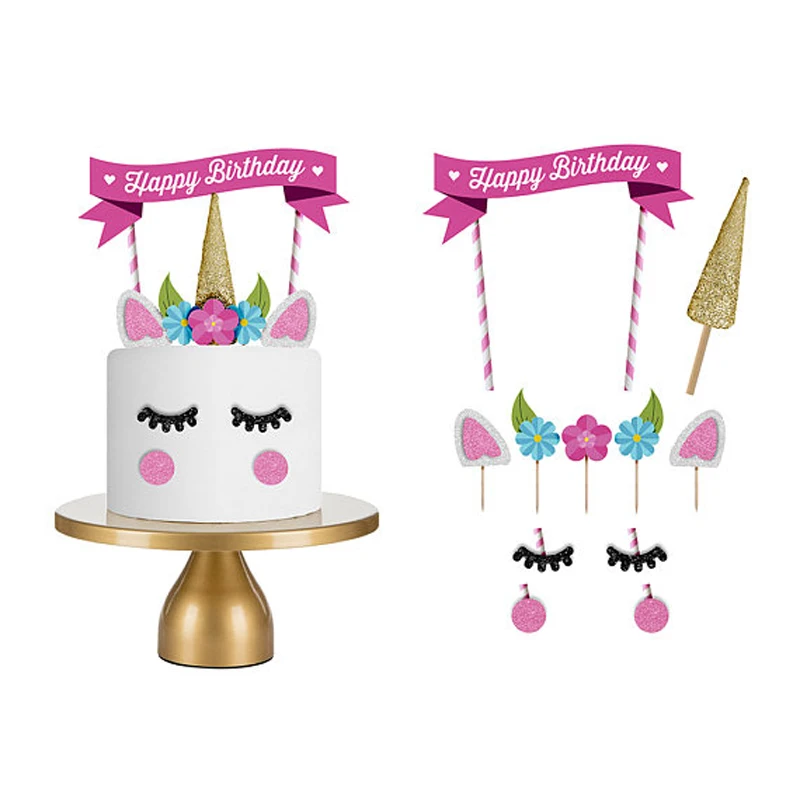 

cartoon flower unicorn cake topper birthday cup cake decoration baby shower kids birthday party wedding favor supplies