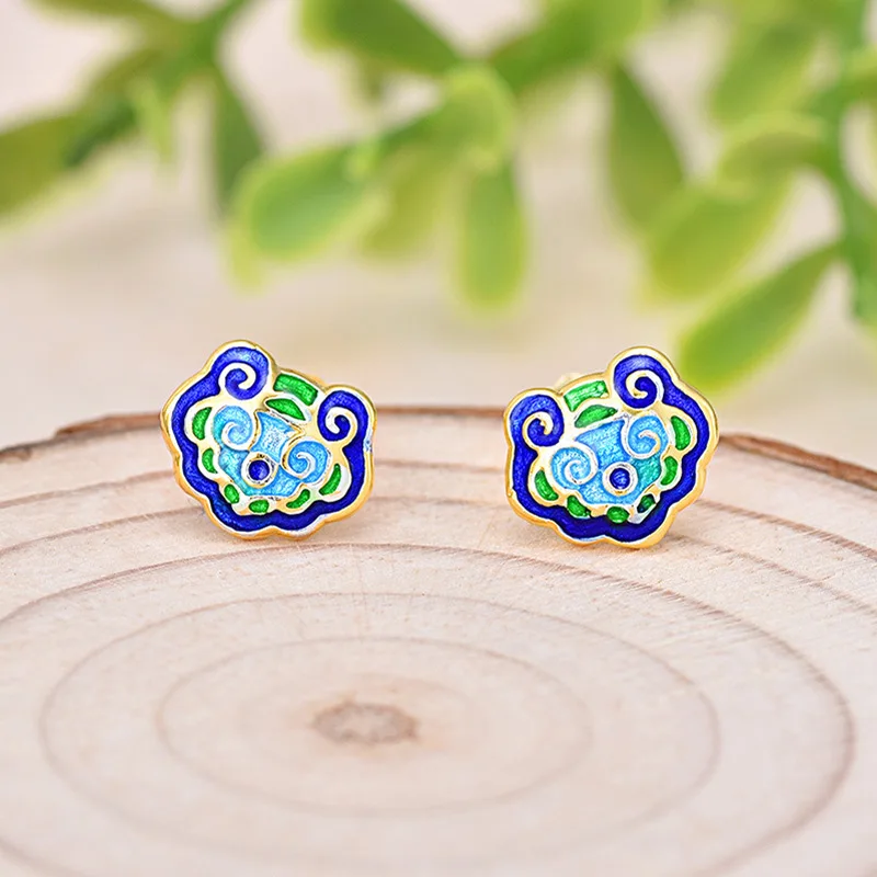 Creative New 2018 Elegant Blue Enamel Stud Earrings Women Daily Cute Tiger Cloisonne Enamel Stud Earrings For Gifts (2)