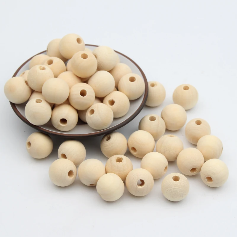 

Handmake Natural Wood Color Beads Round Shape Wooden Beads for Jewelry Making DIY Pacifier Clip Baby Smooth Teether Rattle
