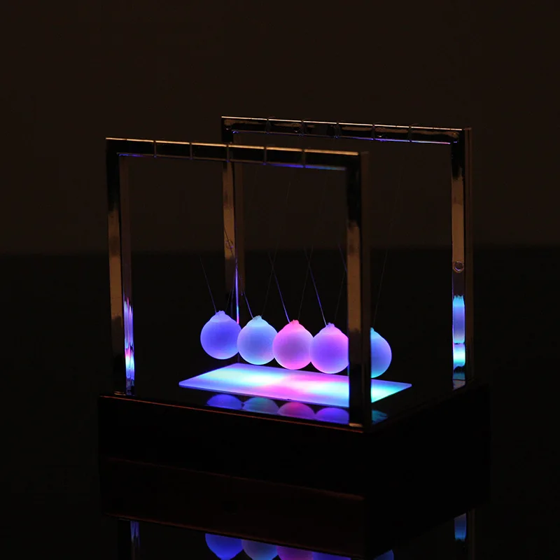  Colorful glowing Early Fun Development Educational Desk Toy Gift Newtons Cradle Steel Balance Ball 