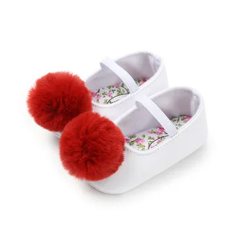 

Bebe PU Leather Baby Shoes Moccasins Moccs Shoes Toddler Girls Red Plush Ball Soft Soled Non-slip Footwear Crib Shoes.CX63C