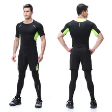 Мужская футболка для бега шорты колготки черный флуоресцентный зеленый сшивание быстросохнущая спортивная одежда набор фитнес для спортзала для игры в баскетбол Майки