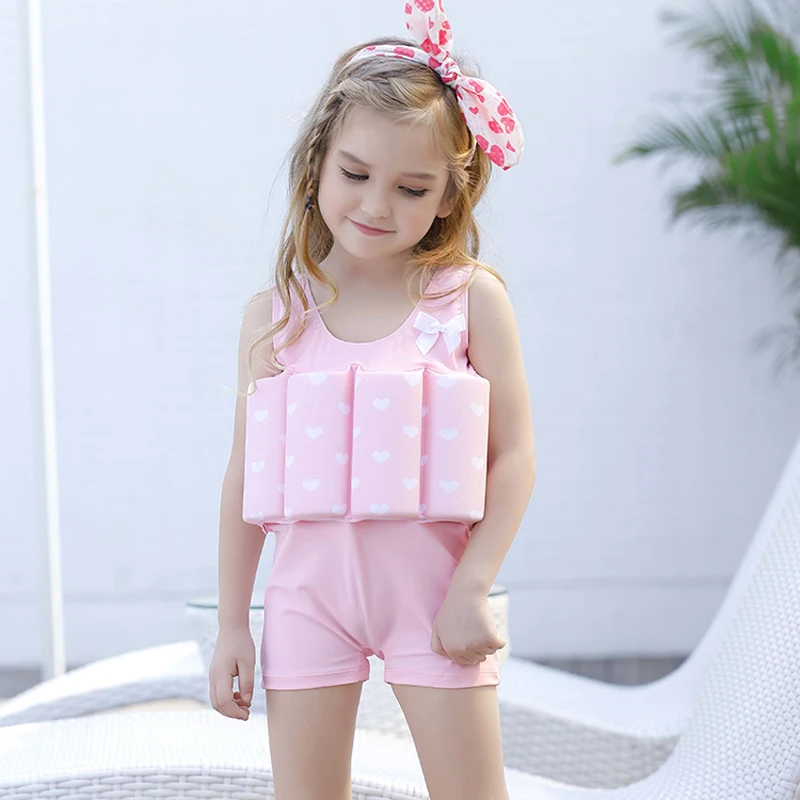 2017 new pink love Buoyant swimsuit children kid girls swimwear baby