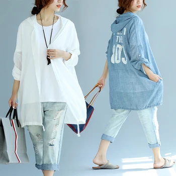 

Plus Size 4XL NEW Summer Women Fashion Elegant Dots Letter Tops Lady Female Big Cotton Thin Sun Protection Outwear Jacket Coat